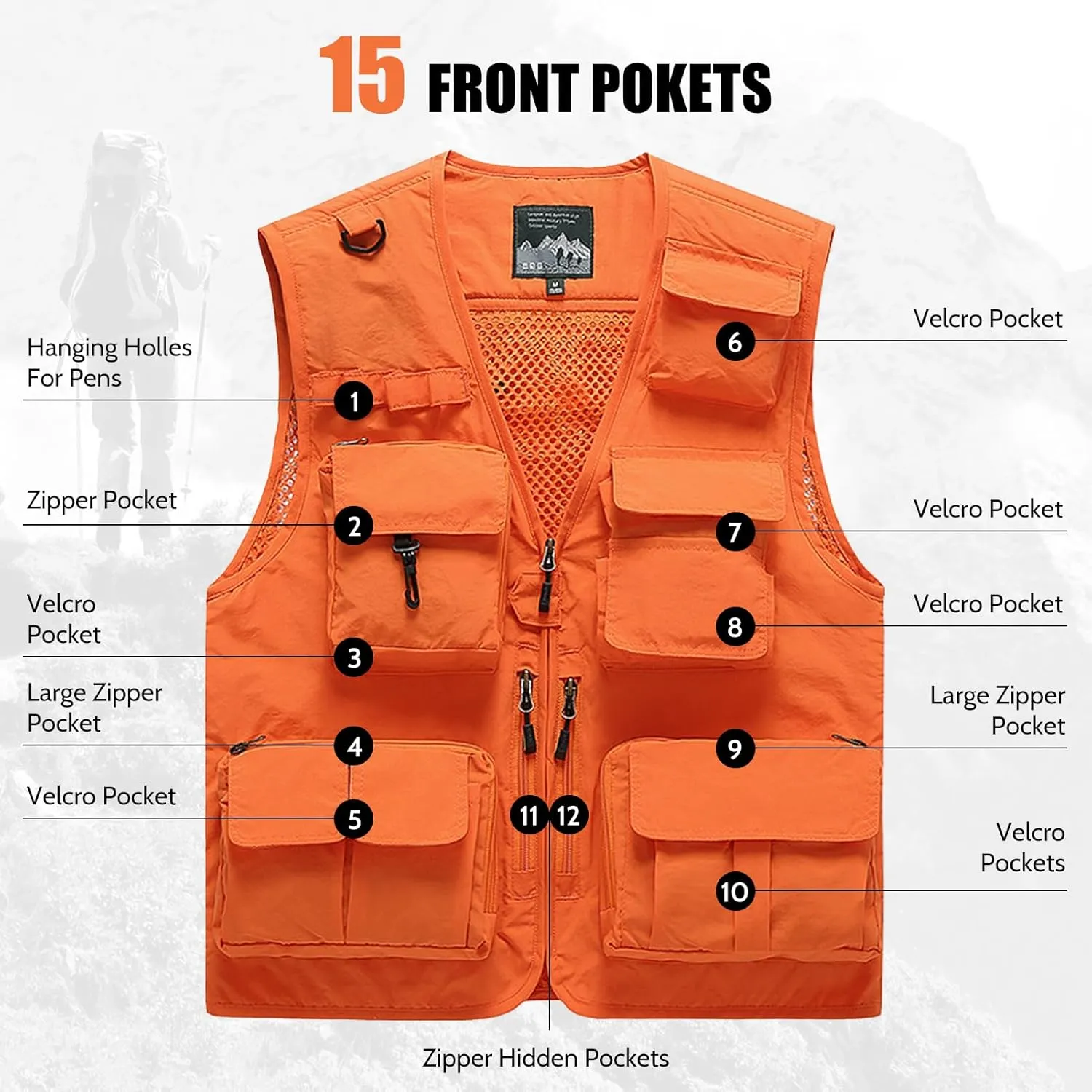 AOTORR Mens Outdoor Work Safari Cargo Photo Travel Fishing Vests for Men with Multi-pockets
