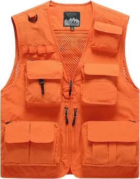 AOTORR Mens Outdoor Work Safari Cargo Photo Travel Fishing Vests for Men with Multi-pockets