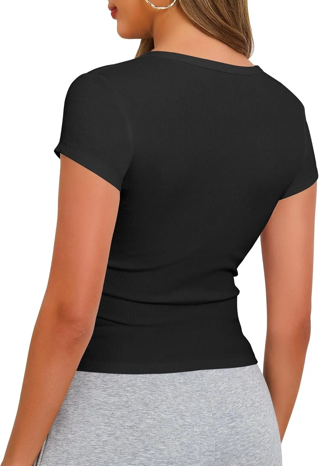 Artfish Women's Short Sleeve Shirts Crewneck Cropped Workout Slim Fitted Ribbed Casual Basic T-Shirts