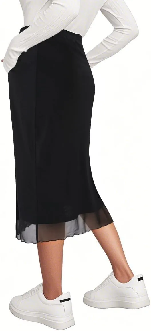 Avanova Women Slit Midi Skirt High Waisted Split Summer Casual Drawstring Pockets Sweat Skirt