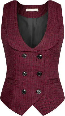 Belle Poque Women's Vintage Waistcoat Vest Suit Vests Double Breasted Sleeveless Blazer Coats