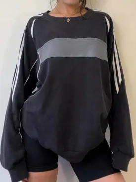 Black Oversized Stripe Spliced Long Sleeves Top