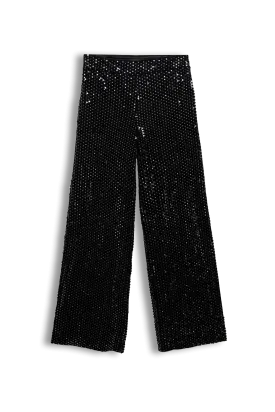 Black Sequin Velvet Wide Trousers