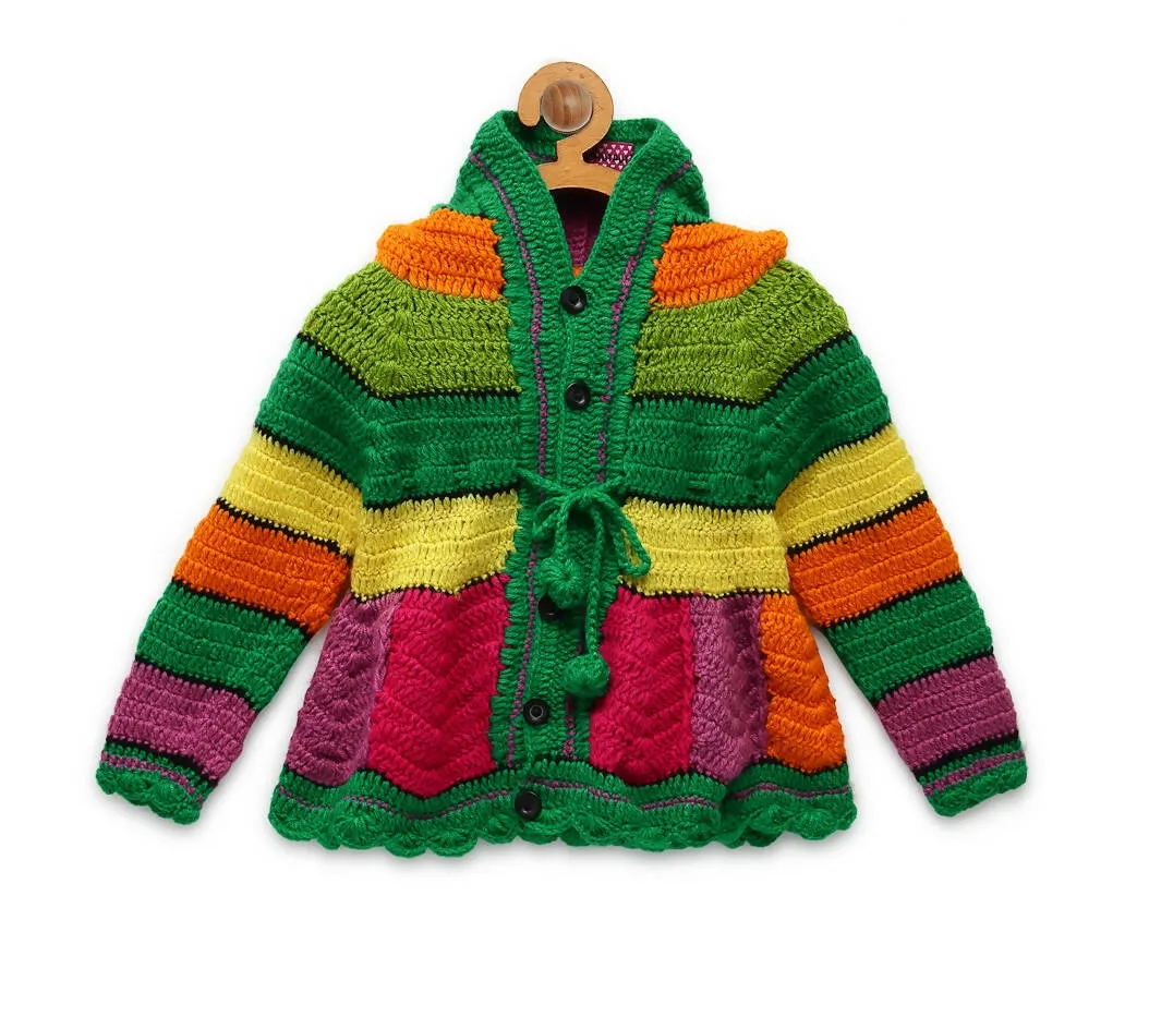 ChutPut Hand knitted Rainbow Hooded Sweater For Baby Boys - Multi