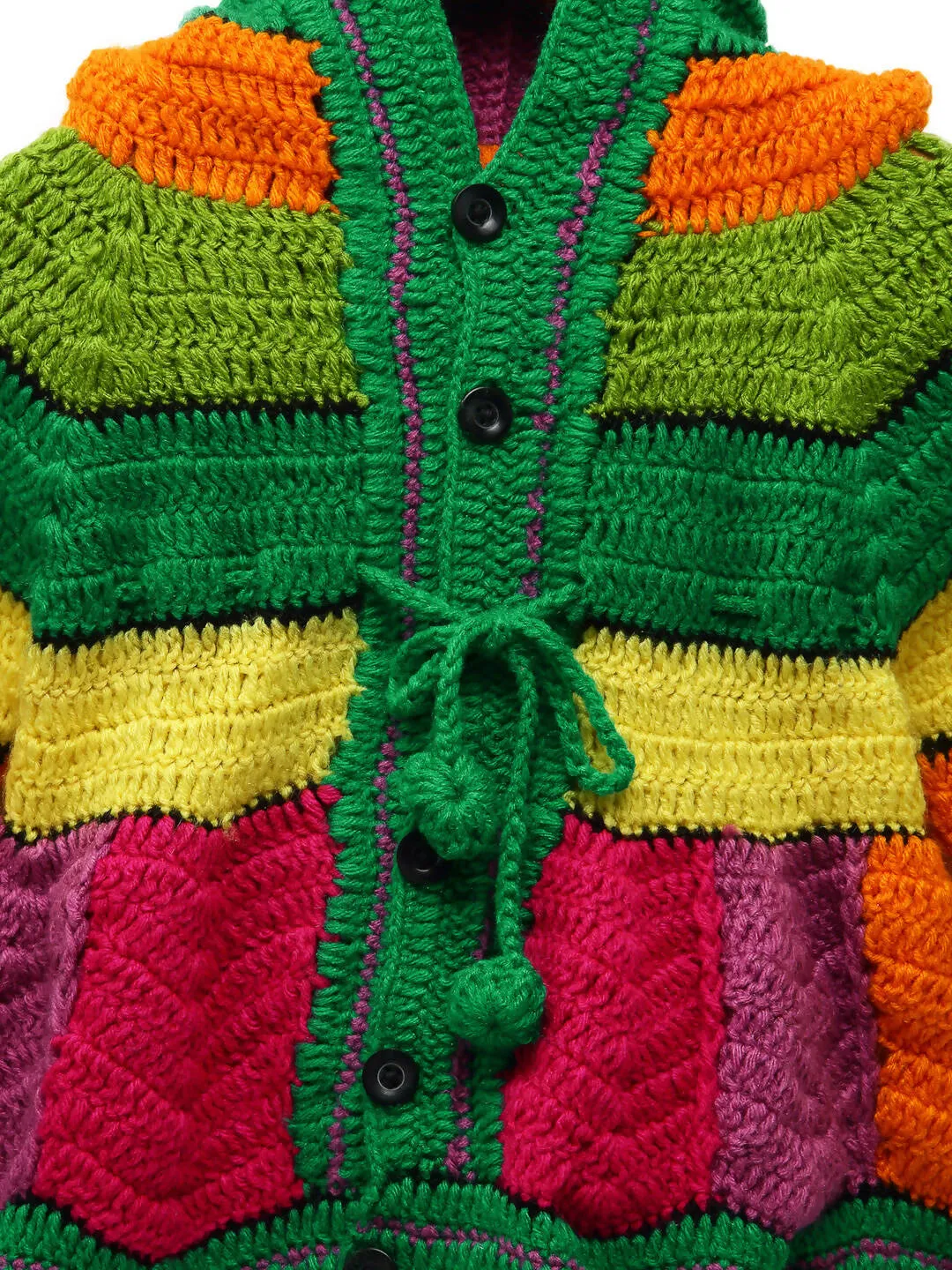 ChutPut Hand knitted Rainbow Hooded Sweater For Baby Boys - Multi