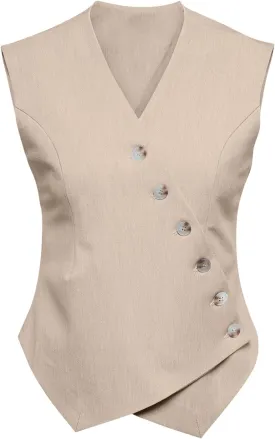 Cicy Bell Womens Waistcoat Vest Sleeveless Blazers V Neck Button Up Asymmetrical Hem Work Office Suit Vests