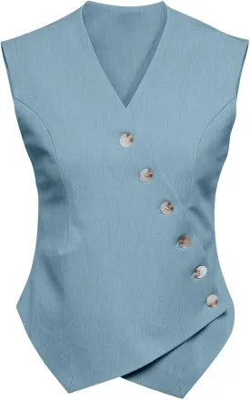 Cicy Bell Womens Waistcoat Vest Sleeveless Blazers V Neck Button Up Asymmetrical Hem Work Office Suit Vests