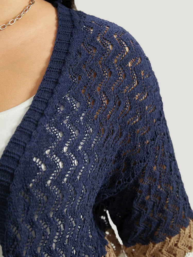 Colorblock Eyelet Patched Pocket Cardigan
