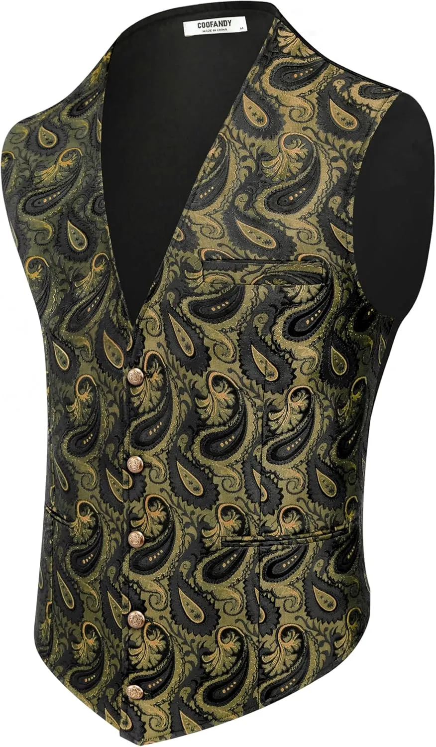 COOFANDY Men's Paisley Vests Victorian Steampunk Gothic Suit Vest Slim Fit V-Neck Tuxedo Waistcoat