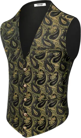 COOFANDY Men's Paisley Vests Victorian Steampunk Gothic Suit Vest Slim Fit V-Neck Tuxedo Waistcoat