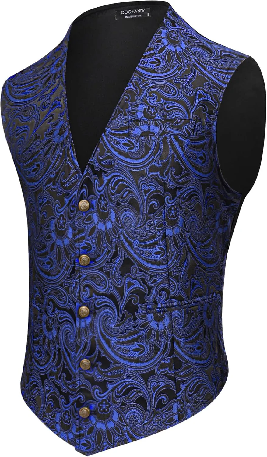 COOFANDY Men's Paisley Vests Victorian Steampunk Gothic Suit Vest Slim Fit V-Neck Tuxedo Waistcoat