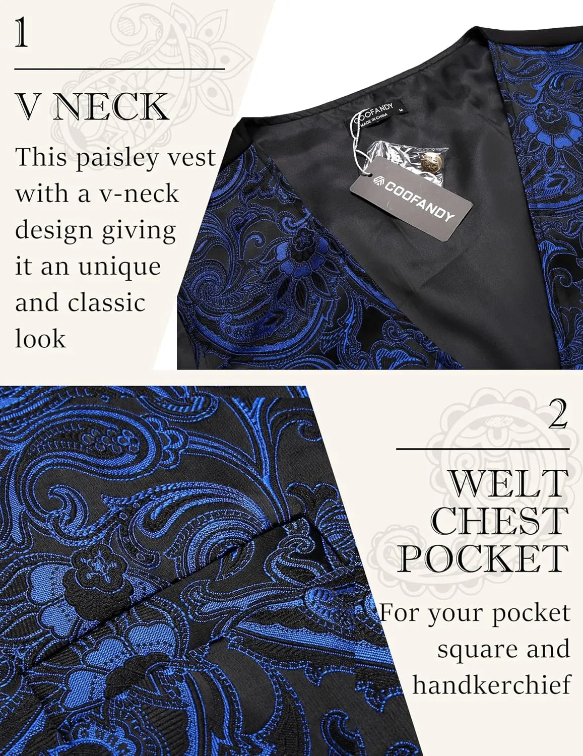 COOFANDY Men's Paisley Vests Victorian Steampunk Gothic Suit Vest Slim Fit V-Neck Tuxedo Waistcoat