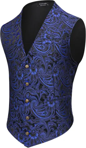 COOFANDY Men's Paisley Vests Victorian Steampunk Gothic Suit Vest Slim Fit V-Neck Tuxedo Waistcoat