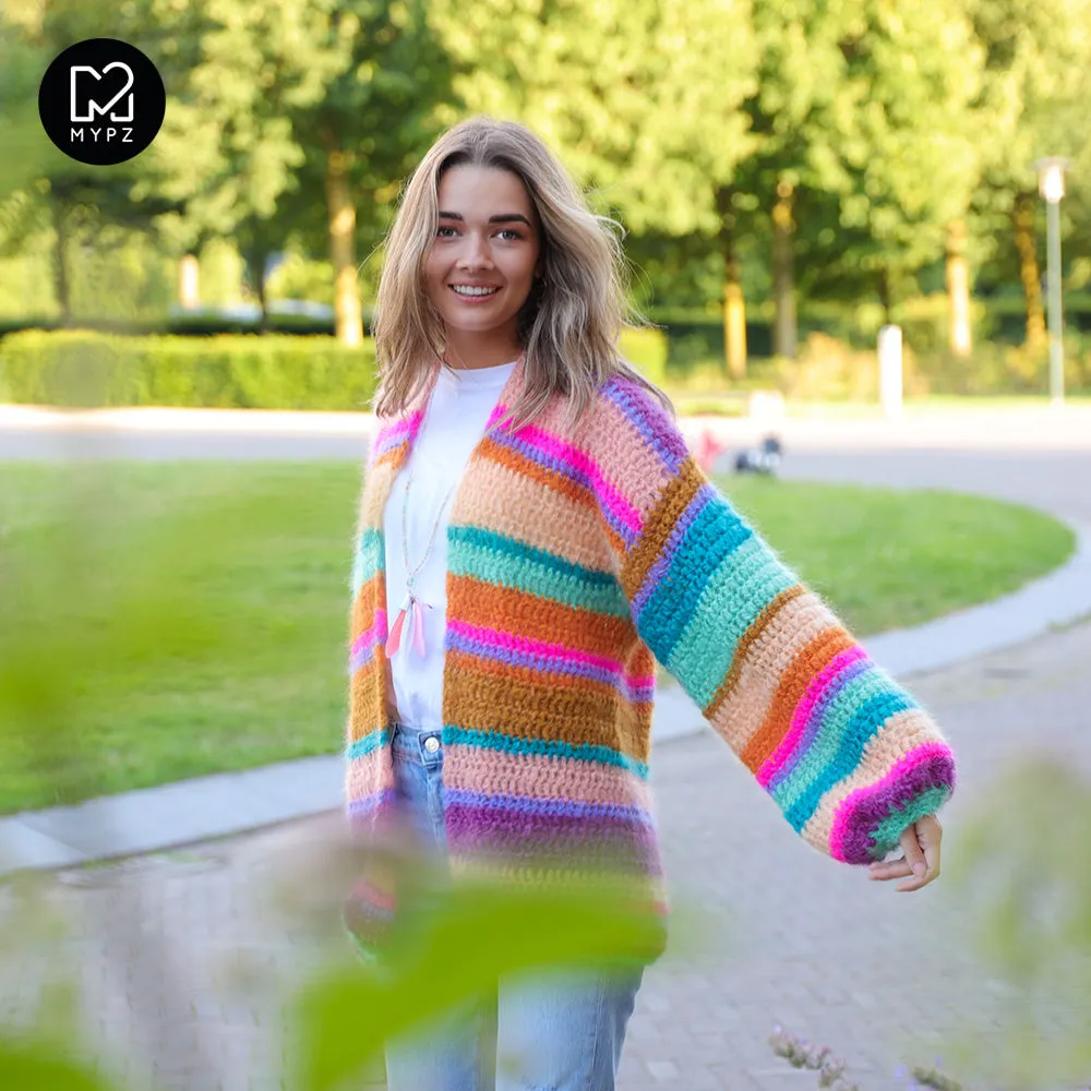 Crochet kit - Chunky Mohair cardigan Gemstone (ENG-NL)