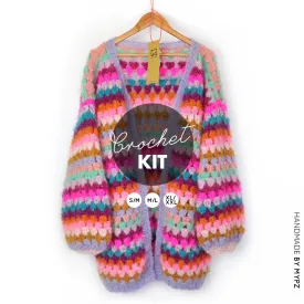 Crochet kit - MYPZ Mohair Granny stripes cardigan Spirit (ENG-NL)