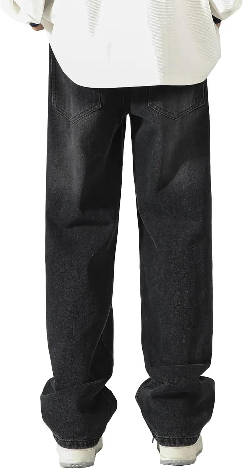 DOSLAVIDA Men's Regular Fit Straight Leg Jeans Casual Drawstring Elastic Waist Denim Pants Lightweight Carpenter Jean