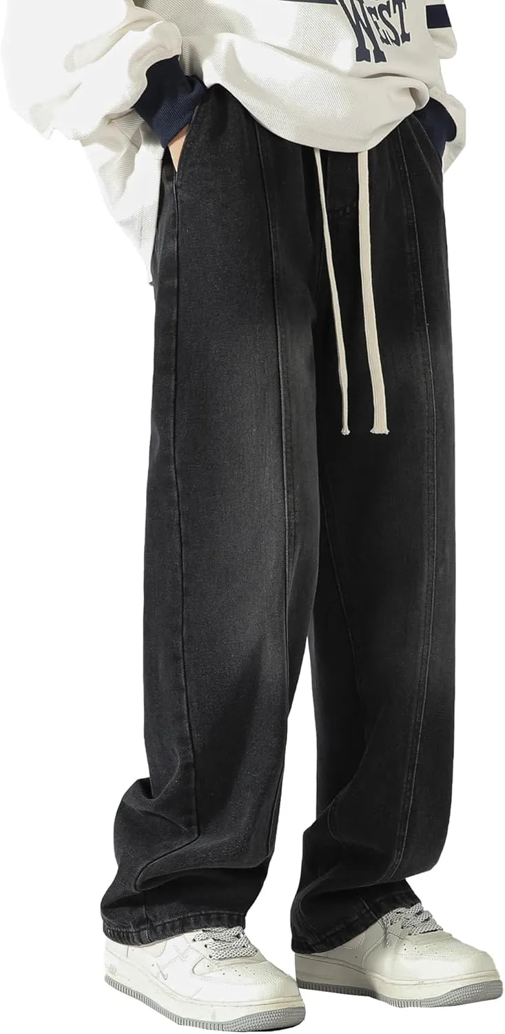 DOSLAVIDA Men's Regular Fit Straight Leg Jeans Casual Drawstring Elastic Waist Denim Pants Lightweight Carpenter Jean
