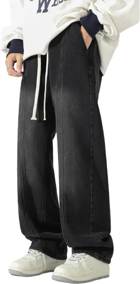DOSLAVIDA Men's Regular Fit Straight Leg Jeans Casual Drawstring Elastic Waist Denim Pants Lightweight Carpenter Jean