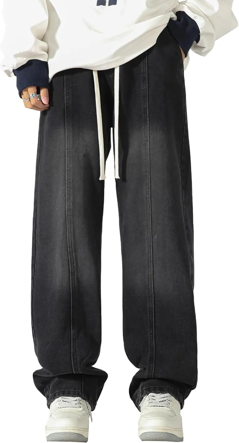 DOSLAVIDA Men's Regular Fit Straight Leg Jeans Casual Drawstring Elastic Waist Denim Pants Lightweight Carpenter Jean