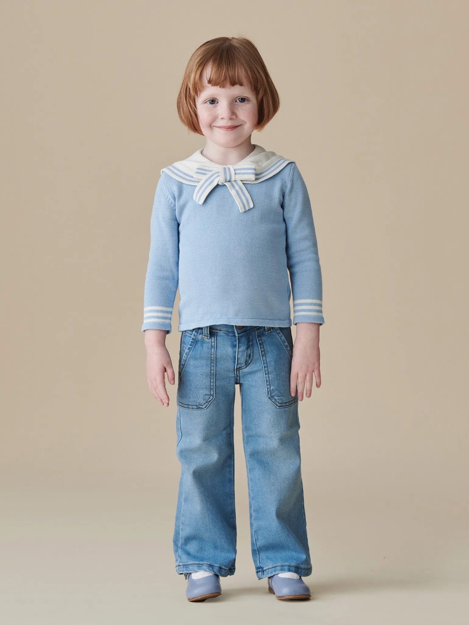 Dusty Blue Claudina Cotton Girl Sweater