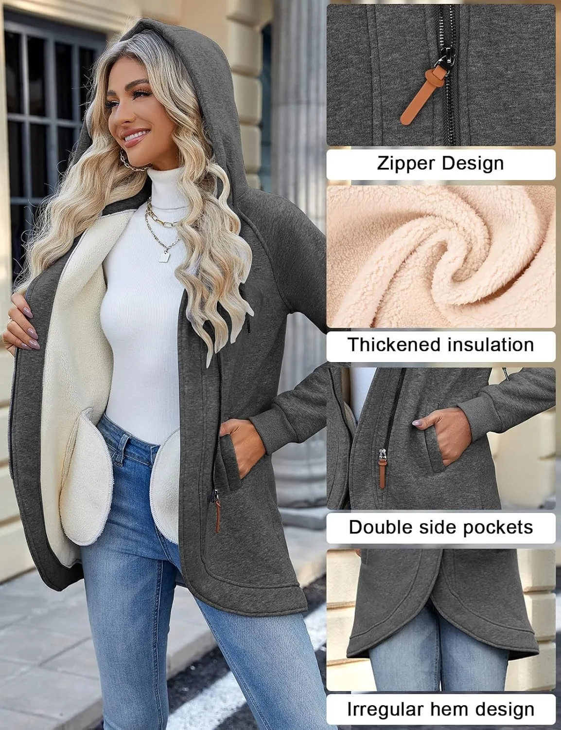 Fleece Jacket Women Hoodies Zip Up Sherpa Fleece Thermal Jackets Full Zip Warm Jackets for Womens Winter Coats