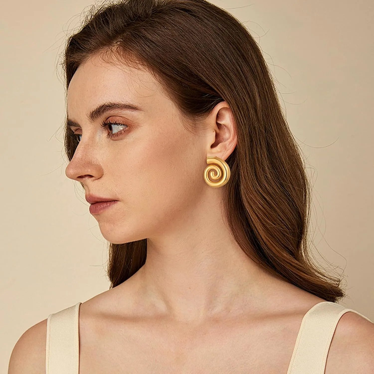 Gold Sliver Statement Earrings for Women - Spiral Swirl Chunky Vintage Stud Earrings, Trendy Jewelry | Summer Beach Jewelry