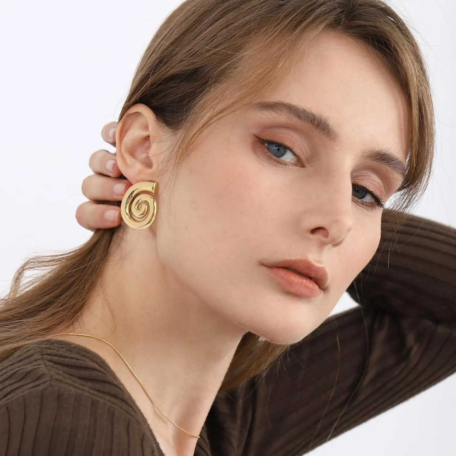Gold Sliver Statement Earrings for Women - Spiral Swirl Chunky Vintage Stud Earrings, Trendy Jewelry | Summer Beach Jewelry