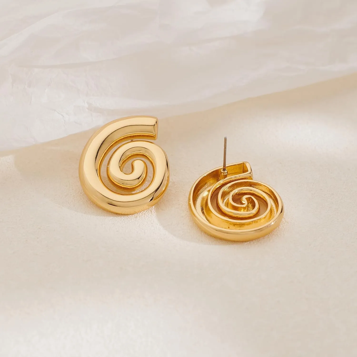 Gold Sliver Statement Earrings for Women - Spiral Swirl Chunky Vintage Stud Earrings, Trendy Jewelry | Summer Beach Jewelry