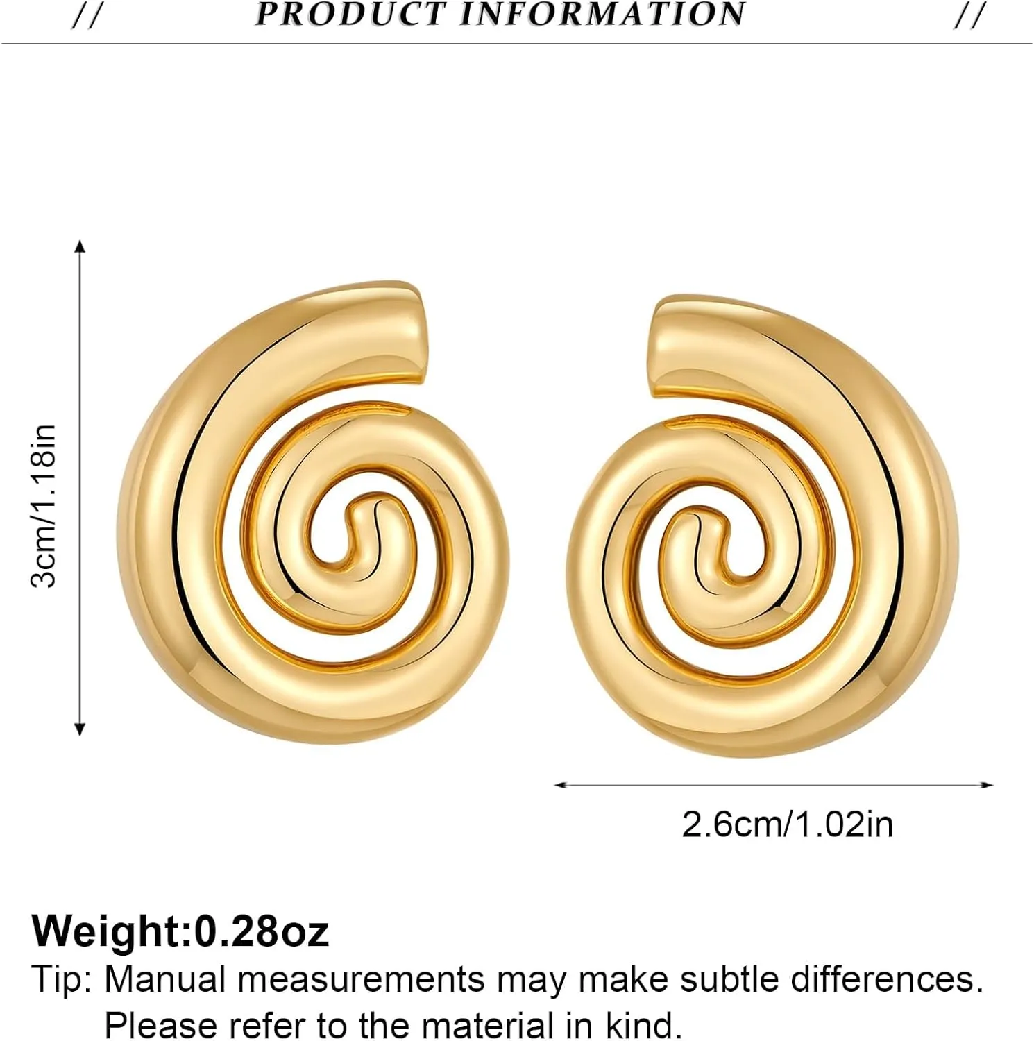 Gold Sliver Statement Earrings for Women - Spiral Swirl Chunky Vintage Stud Earrings, Trendy Jewelry | Summer Beach Jewelry