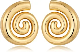 Gold Sliver Statement Earrings for Women - Spiral Swirl Chunky Vintage Stud Earrings, Trendy Jewelry | Summer Beach Jewelry
