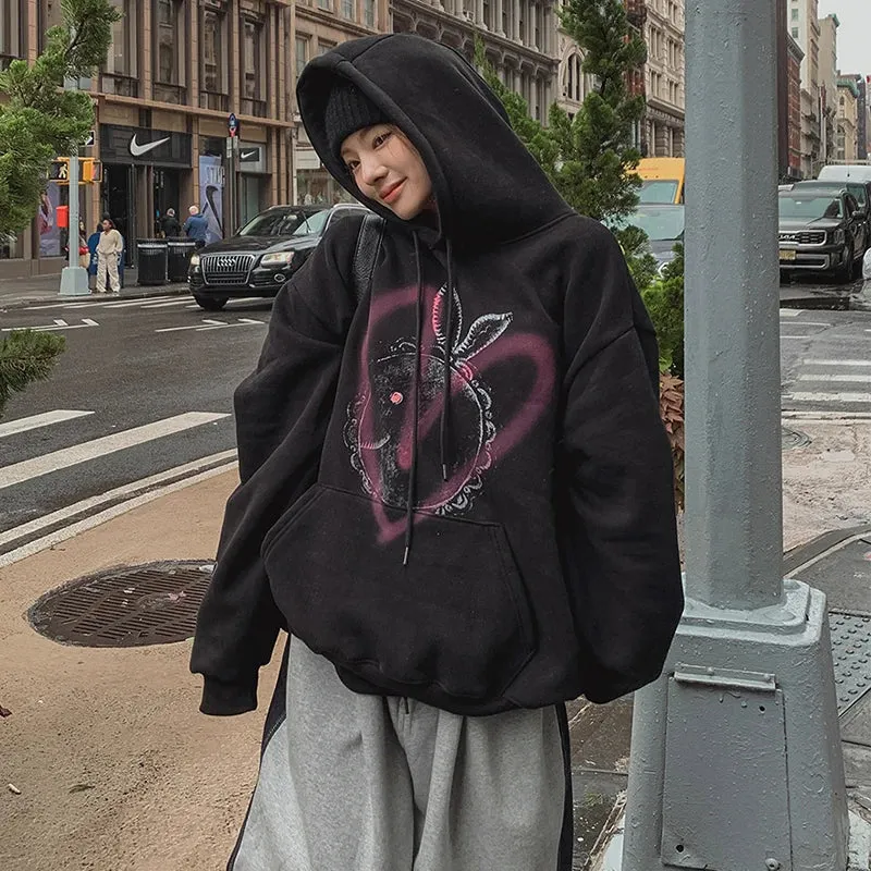 Gothic Oversized Graphic Print Pullover Hooded