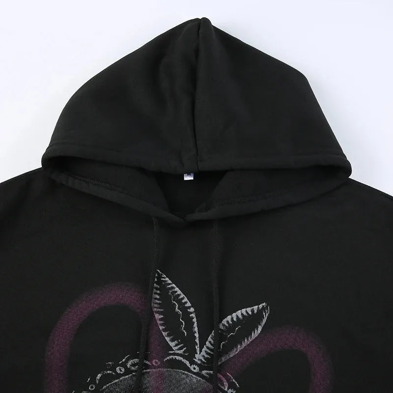 Gothic Oversized Graphic Print Pullover Hooded