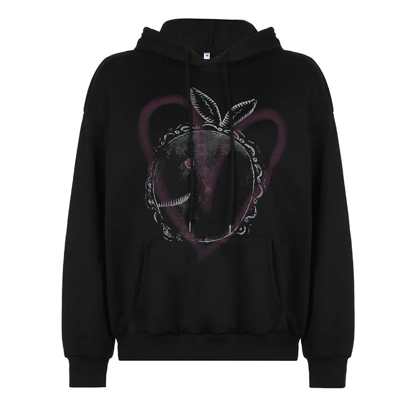 Gothic Oversized Graphic Print Pullover Hooded