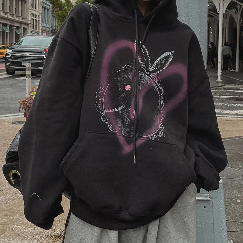 Gothic Oversized Graphic Print Pullover Hooded