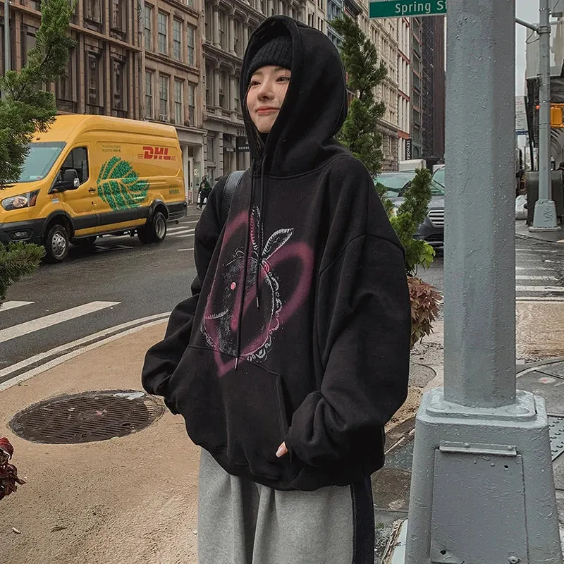 Gothic Oversized Graphic Print Pullover Hooded