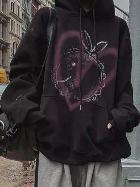 Gothic Oversized Graphic Print Pullover Hooded