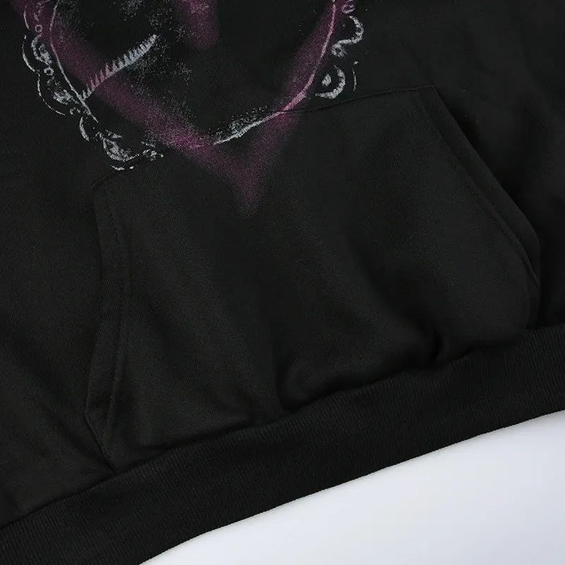 Gothic Oversized Graphic Print Pullover Hooded