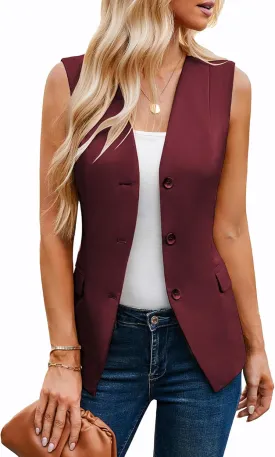 GRACE KARIN Women 2025 Button Down Sleeveless Vest Blazers Fully Lined Open Front Work Vest Tops Outwear Pocket