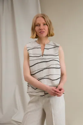 Grace Striped Linen Top Sand / Black