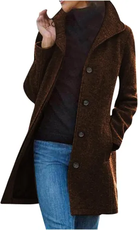 HGps8w Classic Single-Breasted Trench Coat for Women Dressy Wool Blend Winter Pea Coat Mid-Long Outerwear Jacket with Pockets