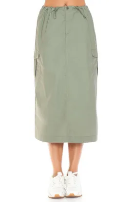 High-Waisted Drawstring Cargo Midi Skirt for Women