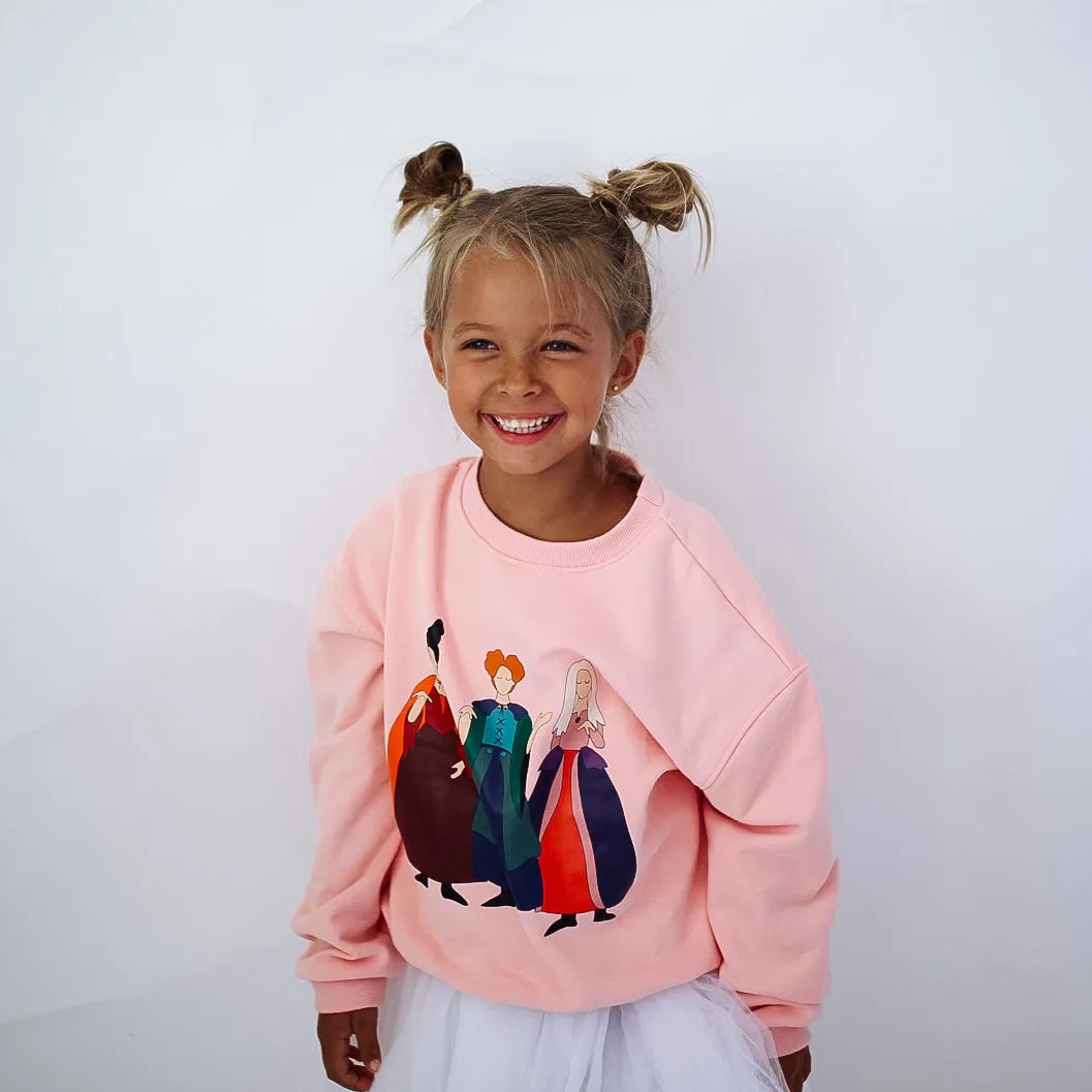 HOCUS POCUS pullover | in light pink | front & back print | oversized  drop shoulder | KIDS