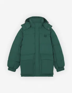 Hooded Puffer In Nylon With Bold Fox Head Patch Bottle Green
