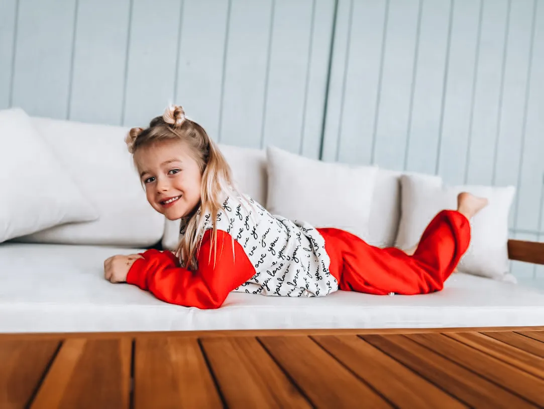 I LOVE YOU pullover |  in red  | oversized  drop shoulder | KIDS