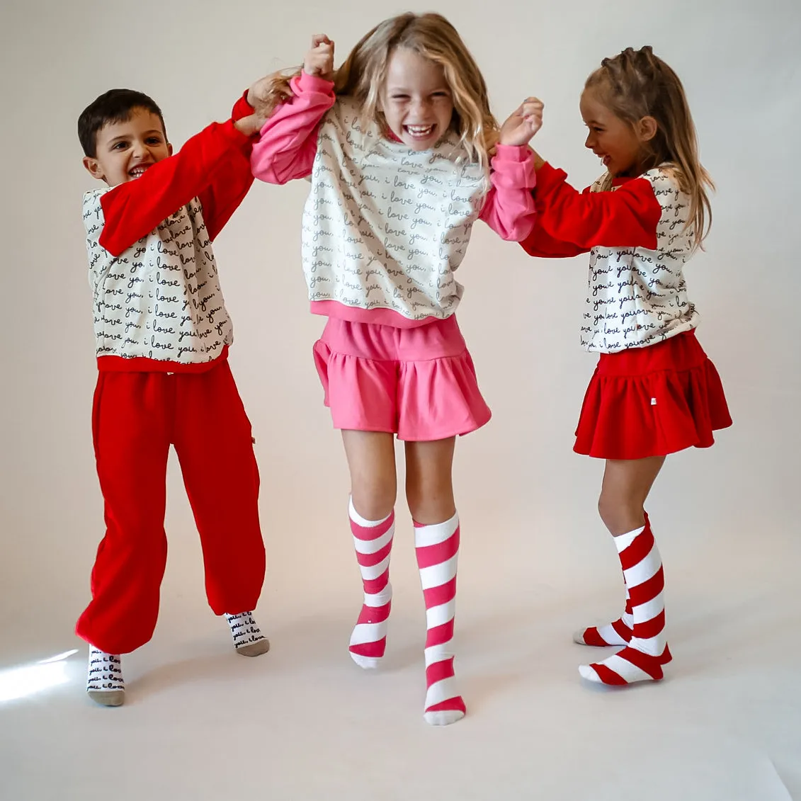 I LOVE YOU pullover |  in red  | oversized  drop shoulder | KIDS