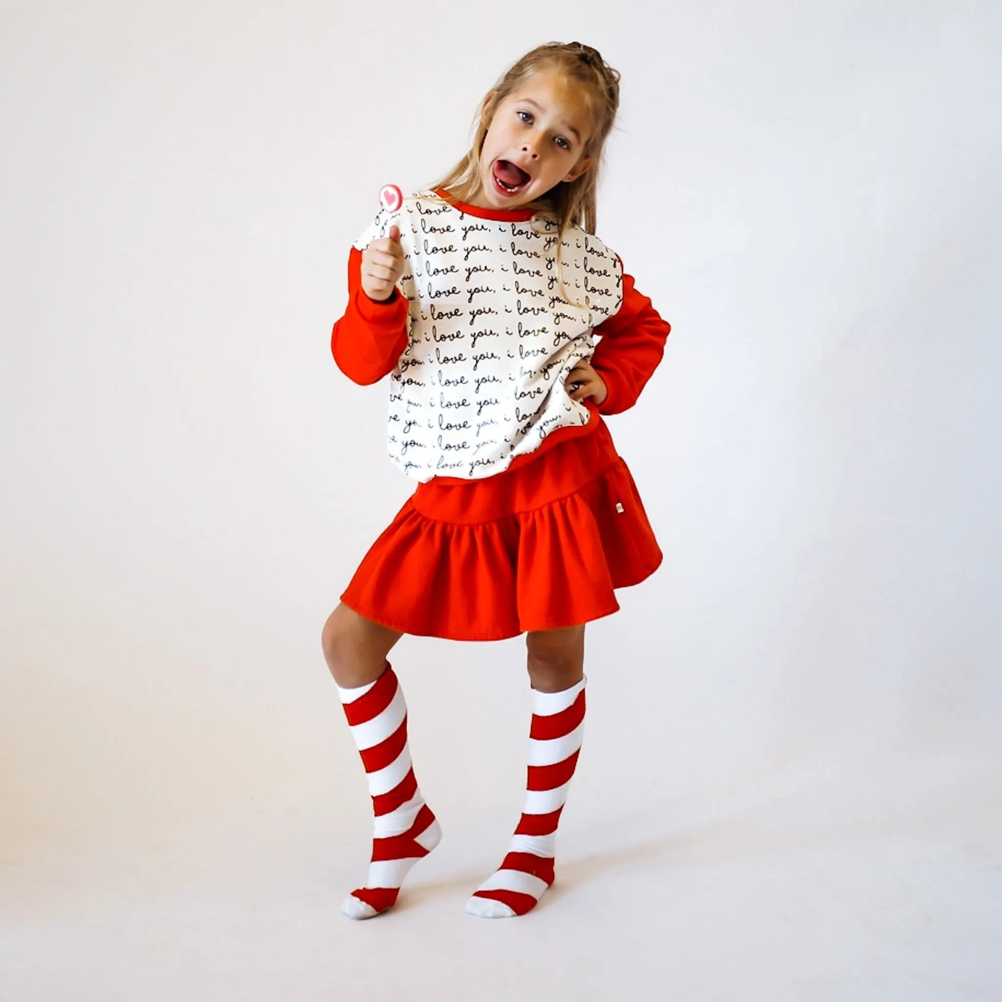 I LOVE YOU pullover |  in red  | oversized  drop shoulder | KIDS