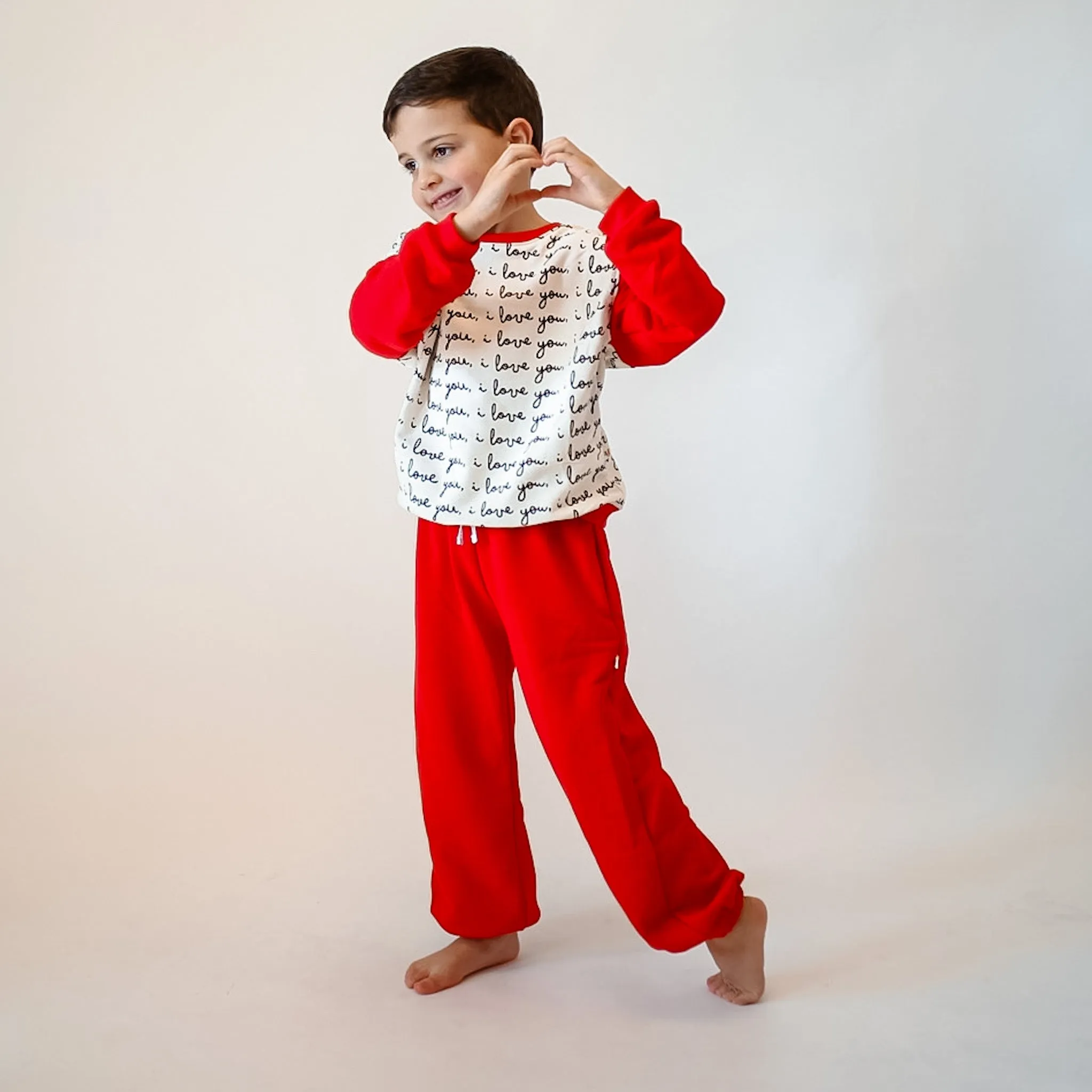 I LOVE YOU pullover |  in red  | oversized  drop shoulder | KIDS