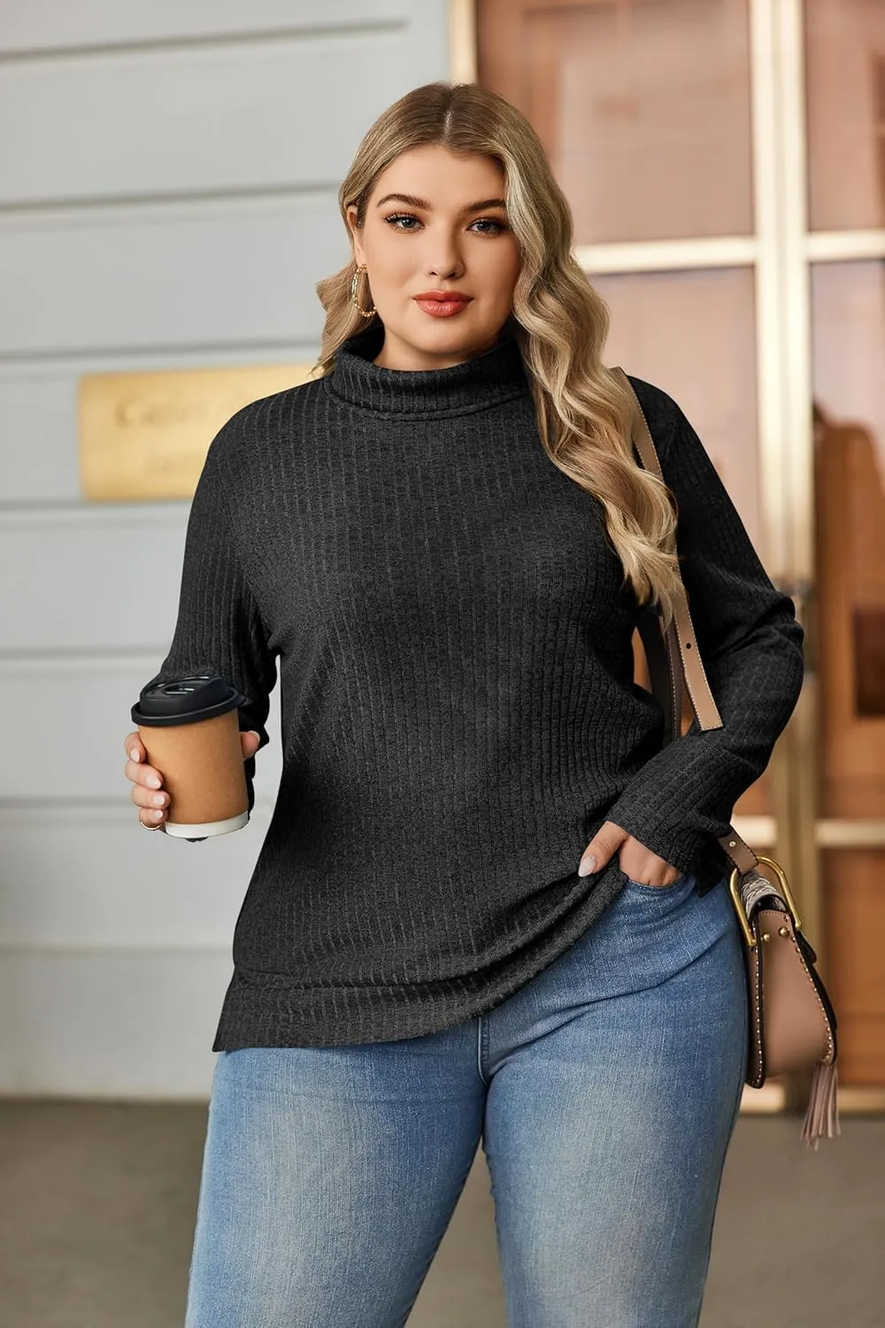 IN'VOLAND Plus Size Womens TurtleNeck Sweater Fall Long Sleeve Tunic Tops Lightweight Pullover 16W-24W