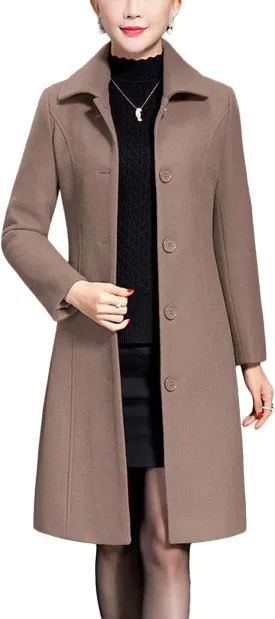 Jenkoon Women's Wool Trench Coat Winter Long Thick Overcoat Walker Coats