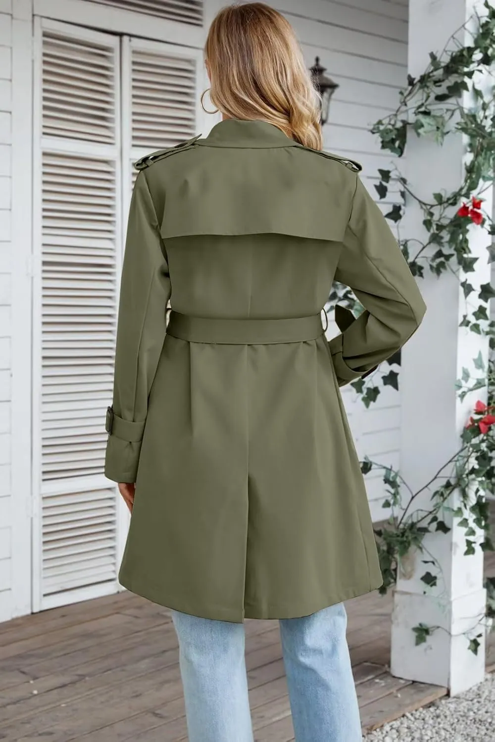 Joe Wenko Women's Waterproof Trench Coat Double Breasted Lapel Rain Coats for Women With Belt